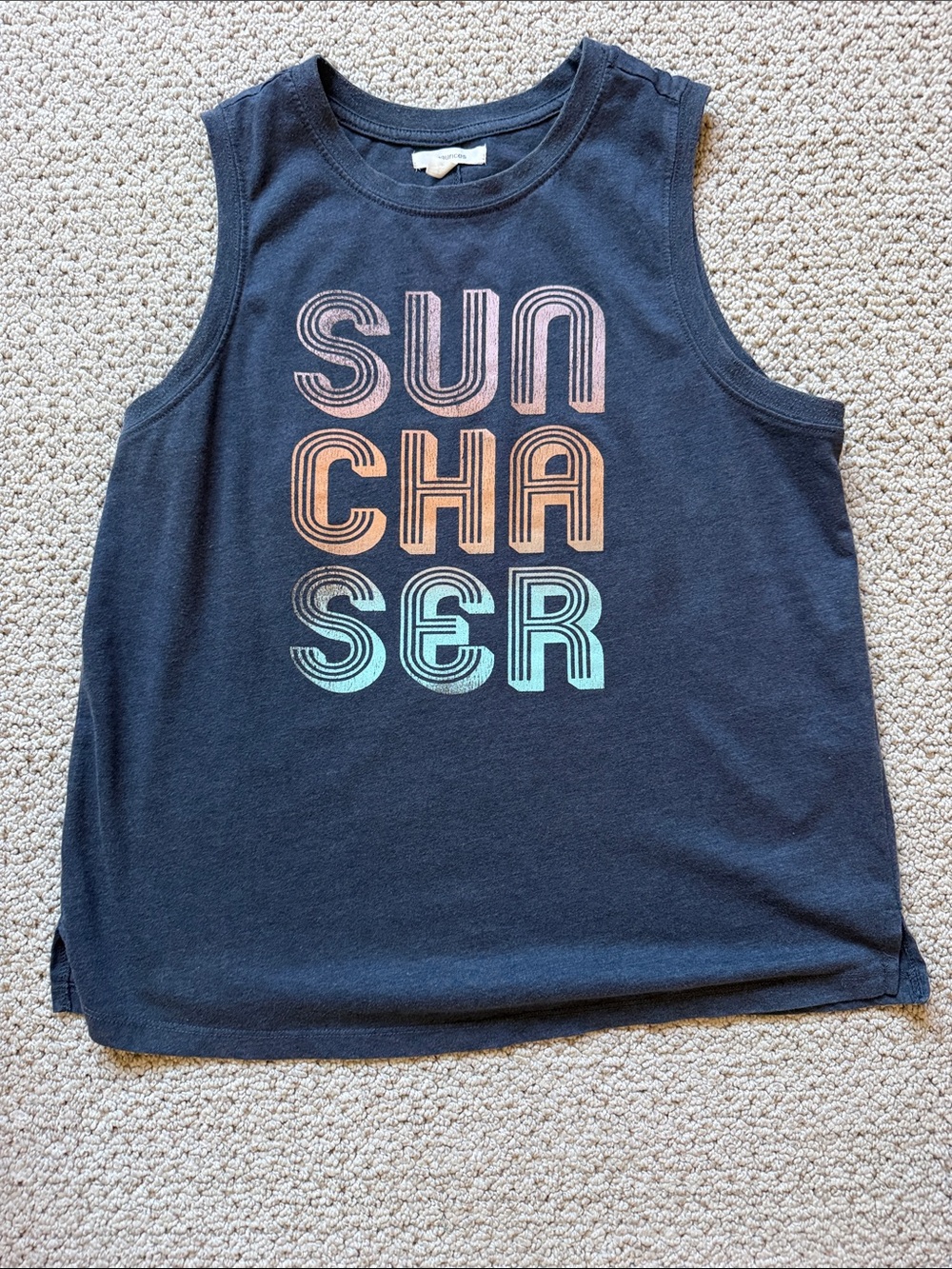 Navy 'Sun Chaser' Graphic Tank Top. Med